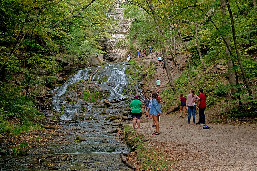 a waterfall at Dunning's Spring in Decorah, Iowa