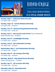 schedule of 2024-2025 special worship services, college ministries