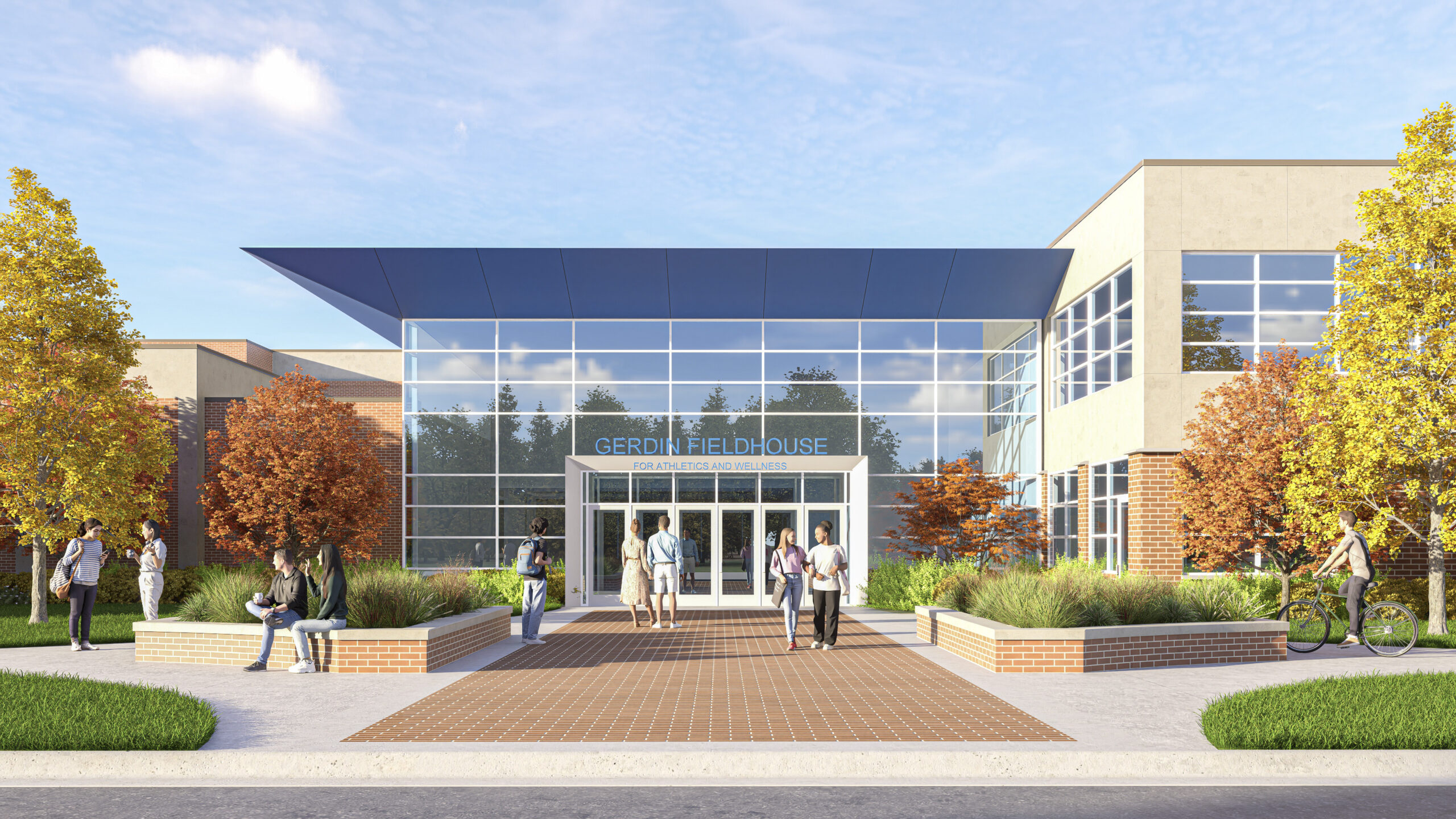 An artists rendering of the entrance to Luther's proposed new Gerdin Fieldhouse.