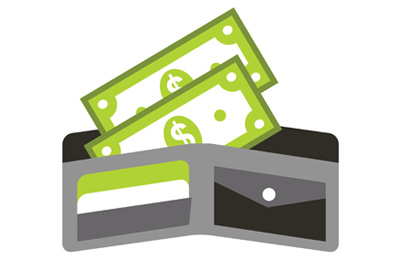 clipart of money in a black wallet