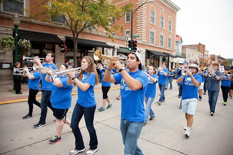 Luther College Prep Band walks down the Decorah main street